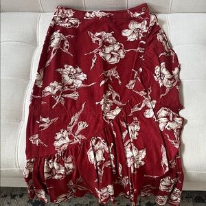 Zara Red Floral Midi Skirt